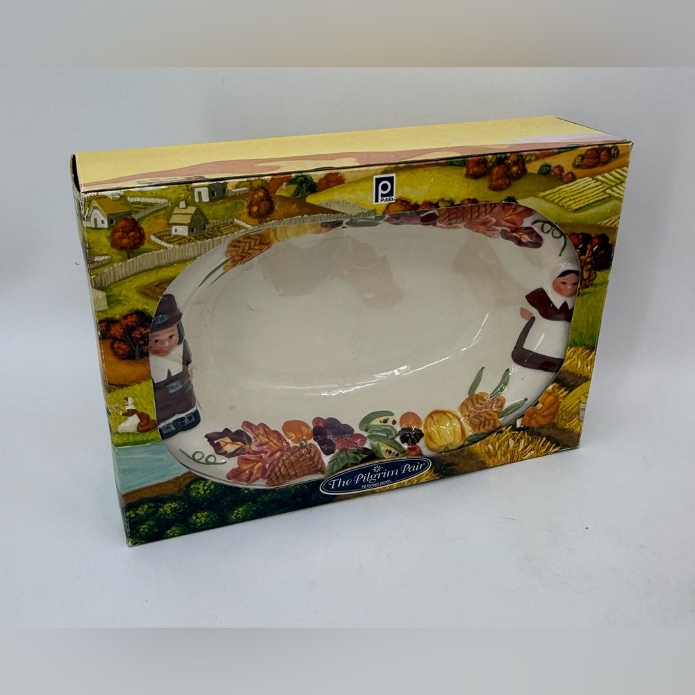 Publix “Pilgrim‎ Pair” Serving Bowl Thanksgiving Dish Pilgrims 102478 NIB NEW